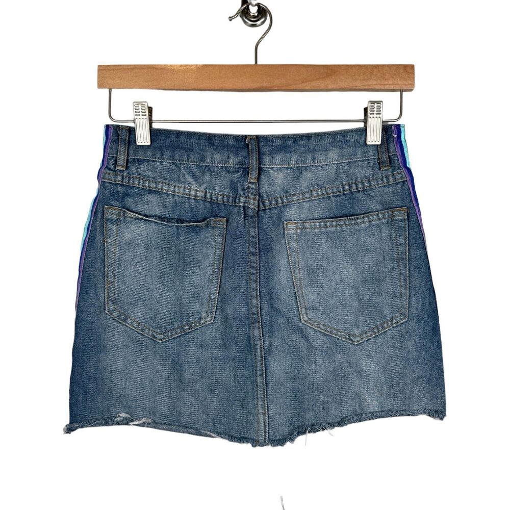 Sugarhigh‎ Jean Skirt Size 28 Rainbow Mini Skirt LGBTQ Pride Denim Distressed - Picture 2 of 10